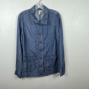 Sahalie Women's  100% Lyocell Blue Chambray Denim Button Down Top - Size S